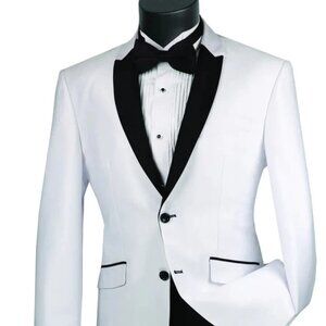 All White Mens Tuxedo - Wedding Suit -Men's Classic Designer Long Tail Tuxedo